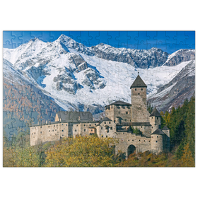 Darstellung des Puzzle Motivs Burg Taufers in Sand in Taufers gegen Schwarzenstein (3369m) - Puzzleteile: 200