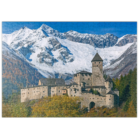 Darstellung des Puzzle-Motivs Burg Taufers in Sand in Taufers gegen Schwarzenstein (3369m) – Puzzleteile: 500