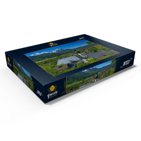 Darstellung des Puzzle Motivs Kirche St. Anton gegen Zugspitzgruppe (2962m) und Daniel (2342m) in Tirol - Puzzleteile: 1000