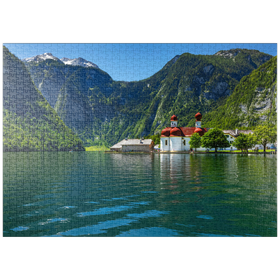 Darstellung des Puzzle-Motivs Blick über den See auf St. Bartholomä – Puzzleteile: 1000