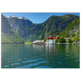 Darstellung des Puzzle-Motivs Blick über den See auf St. Bartholomä – Puzzleteile: 500