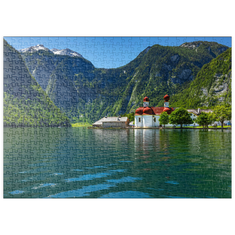 puzzleplate Blick über den See auf St. Bartholomä 500 Puzzle