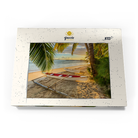 Palmenstrand am Hotel Les Tipaniers am Hauru Point, Insel Moorea 1000 Puzzle Schachtel Ansicht3