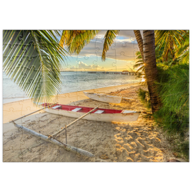 Darstellung des Puzzle Motivs Palmenstrand am Hotel Les Tipaniers am Hauru Point, Insel Moorea - Puzzleteile: 100