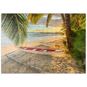 Darstellung des Puzzle Motivs Palmenstrand am Hotel Les Tipaniers am Hauru Point, Insel Moorea - Puzzleteile: 200
