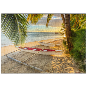 Darstellung des Puzzle Motivs Palmenstrand am Hotel Les Tipaniers am Hauru Point, Insel Moorea - Puzzleteile: 500