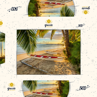 Palmenstrand am Hotel Les Tipaniers am Hauru Point, Insel Moorea 500 Puzzle Schachtel 3D Modell