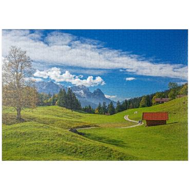 puzzleplate Am Berggasthof Gschwandtnerbauer (1020m) gegen Zugspitzgruppe (2962m), Garmisch-Partenkirchen 1000 Puzzle