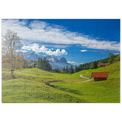 puzzleplate Am Berggasthof Gschwandtnerbauer (1020m) gegen Zugspitzgruppe (2962m), Garmisch-Partenkirchen 100 Puzzle