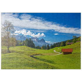 Darstellung des Puzzle-Motivs Am Berggasthof Gschwandtnerbauer gegen Zugspitzgruppe, Garmisch-Partenkirchen – Puzzleteile: 200