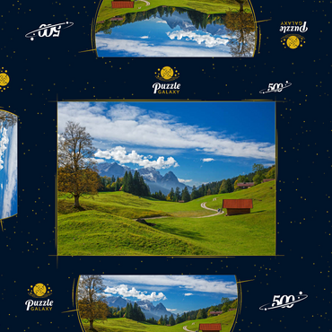 Am Berggasthof Gschwandtnerbauer (1020m) gegen Zugspitzgruppe (2962m), Garmisch-Partenkirchen 500 Puzzle Schachtel 3D Modell