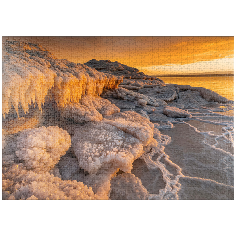 puzzleplate Salzkristalle am Ufer im Abendlicht, Totes Meer (Dead Sea), Jordantal, Jordanien 1000 Puzzle