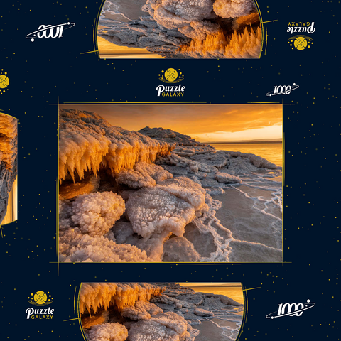 Salzkristalle am Ufer im Abendlicht, Totes Meer (Dead Sea), Jordantal, Jordanien 1000 Puzzle Schachtel 3D Modell