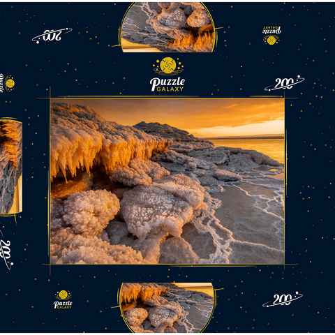 Salzkristalle am Ufer im Abendlicht, Totes Meer (Dead Sea), Jordantal, Jordanien 200 Puzzle Schachtel 3D Modell
