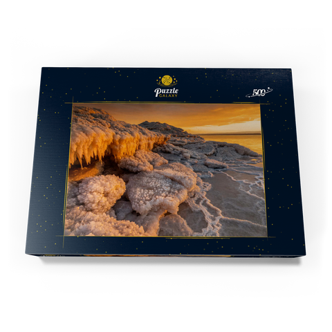 Salzkristalle am Ufer im Abendlicht, Totes Meer (Dead Sea), Jordantal, Jordanien 500 Puzzle Schachtel Ansicht3