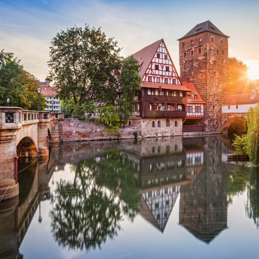 Weinstadel und Wasserturm am Henkersteg an der Pegnitz, Nürnberg, Mittelfranken, Bayern, Deutschland 1000 Puzzle 3D Modell