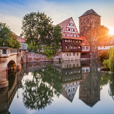Weinstadel und Wasserturm am Henkersteg an der Pegnitz, Nürnberg, Mittelfranken, Bayern, Deutschland 1000 Puzzle 3D Modell