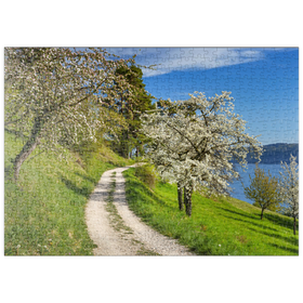 Darstellung des Puzzle-Motivs Blütenweg zwischen Ludwigshafen und Sipplingen zur Baumblüte im Frühling – Puzzleteile: 500