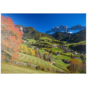 Darstellung des Puzzle-Motivs St. Magdalena mit Blick zur Geislergruppe, Südtirol – Puzzleteile: 1000