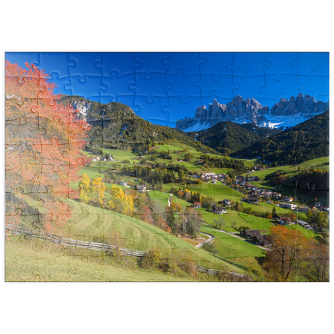 puzzleplate St. Magdalena mit Blick zur Geislergruppe, Südtirol 100 Puzzle