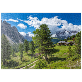 Darstellung des Puzzle-Motivs Am Col Raiser  gegen Sellagruppe und Langkofel, St. Christina in Gröden – Puzzleteile: 500