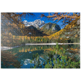 Darstellung des Puzzle-Motivs Pragser Wildsee im Naturpark Fanes-Sennes-Prags, Dolomiten – Puzzleteile: 1000
