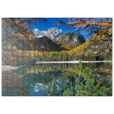 puzzleplate Pragser Wildsee im Naturpark Fanes-Sennes-Prags, Dolomiten 200 Puzzle