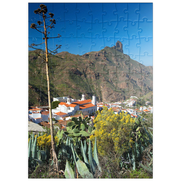 puzzleplate Blick auf Tejada und zum Roque Bentayga (1404m), Gran Canaria, Kanarische Inseln, Spanien 100 Puzzle