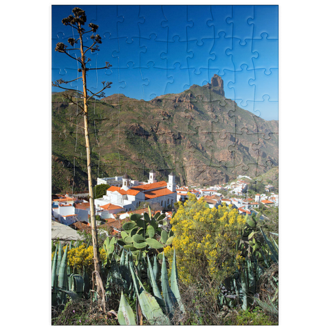 puzzleplate Blick auf Tejada und zum Roque Bentayga (1404m), Gran Canaria, Kanarische Inseln, Spanien 100 Puzzle