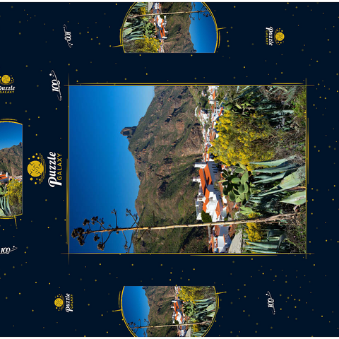Blick auf Tejada und zum Roque Bentayga (1404m), Gran Canaria, Kanarische Inseln, Spanien 100 Puzzle Schachtel 3D Modell