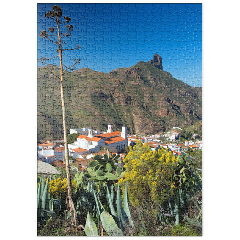 puzzleplate Blick auf Tejada und zum Roque Bentayga (1404m), Gran Canaria, Kanarische Inseln, Spanien 500 Puzzle