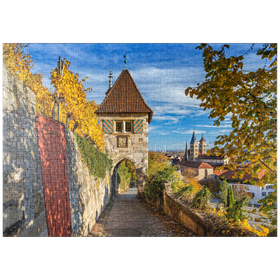 Darstellung des Puzzle-Motivs Neckarhaldentor und Blick zur Altstadt, Esslingen am Neckar – Puzzleteile: 1000