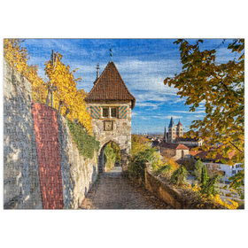 Darstellung des Puzzle Motivs Neckarhaldentor und Blick zur Altstadt, Esslingen am Neckar - Puzzleteile: 500