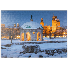 Darstellung des Puzzle-Motivs Parkanlage mit dem Dianatempel, Frauenkirche und der Theatinerkirche – Puzzleteile: 1000