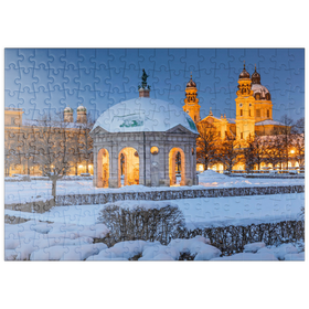Darstellung des Puzzle Motivs Parkanlage mit dem Dianatempel, Frauenkirche und der Theatinerkirche - Puzzleteile: 200