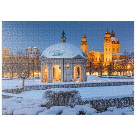 Darstellung des Puzzle Motivs Parkanlage mit dem Dianatempel, Frauenkirche und der Theatinerkirche - Puzzleteile: 500