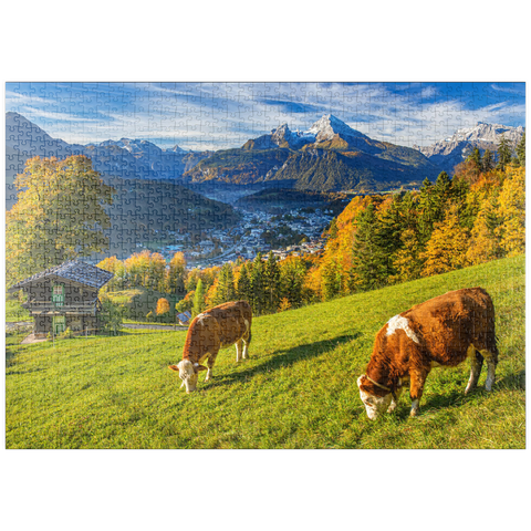 puzzleplate Blick vom Metzenleitenweg über Berchtesgaden zum Watzmann (2713m) 1000 Puzzle