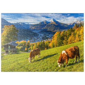 Darstellung des Puzzle-Motivs Blick vom Metzenleitenweg über Berchtesgaden zum Watzmann (2713m) – Puzzleteile: 500