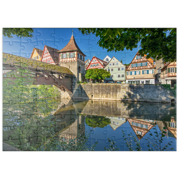 puzzleplate Überdachte Holzbrücke über den Kocher, Kocherbrücke 100 Puzzle