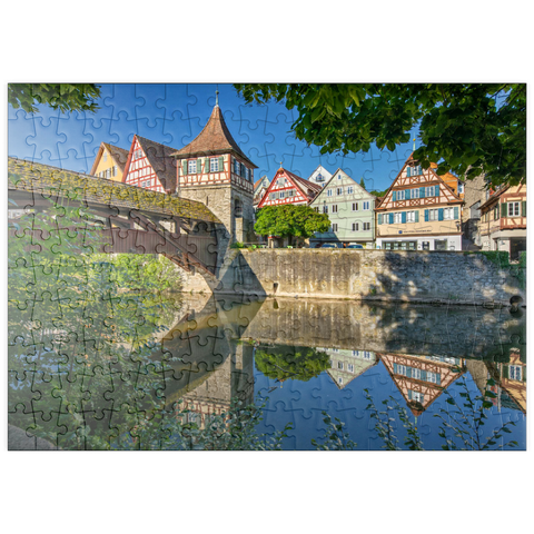 puzzleplate Überdachte Holzbrücke über den Kocher, Kocherbrücke 200 Puzzle