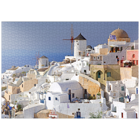 Darstellung des Puzzle-Motivs Ort mit Windmühlen, Oia, Insel Santorin, Kykladen, Griechenland – Puzzleteile: 1000