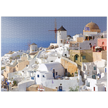 puzzleplate Ort mit Windmühlen, Oia, Insel Santorin, Kykladen, Griechenland 1000 Puzzle