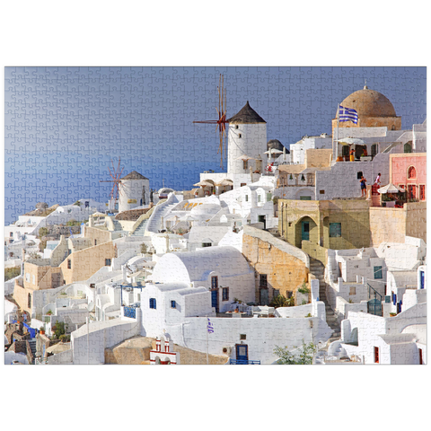 puzzleplate Ort mit Windmühlen, Oia, Insel Santorin, Kykladen, Griechenland 1000 Puzzle