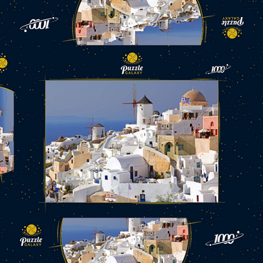 Ort mit Windmühlen, Oia, Insel Santorin, Kykladen, Griechenland 1000 Puzzle Schachtel 3D Modell