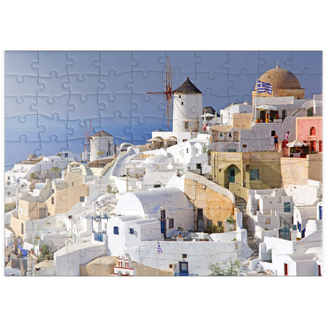 puzzleplate Ort mit Windmühlen, Oia, Insel Santorin, Kykladen, Griechenland 100 Puzzle