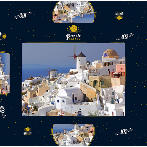 Ort mit Windmühlen, Oia, Insel Santorin, Kykladen, Griechenland 100 Puzzle Schachtel 3D Modell