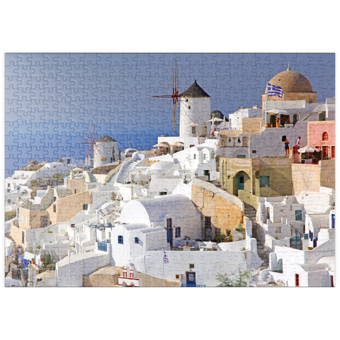 puzzleplate Ort mit Windmühlen, Oia, Insel Santorin, Kykladen, Griechenland 500 Puzzle