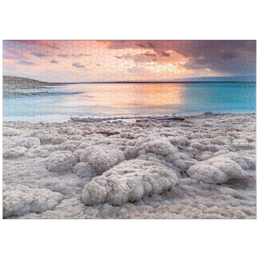 puzzleplate Salzkristalle am Ufer im Abendlicht, Totes Meer (Dead Sea), Jordantal, Jordanien 1000 Puzzle