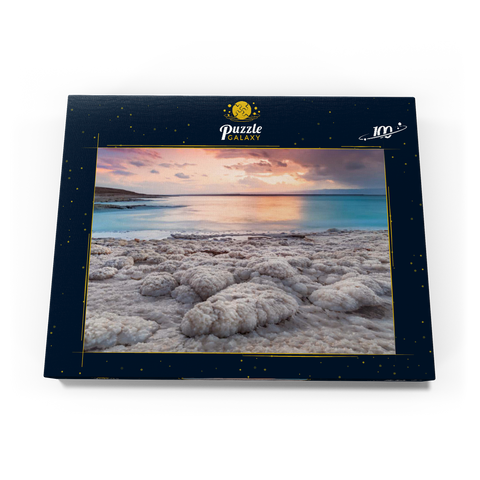 Salzkristalle am Ufer im Abendlicht, Totes Meer (Dead Sea), Jordantal, Jordanien 100 Puzzle Schachtel Ansicht3