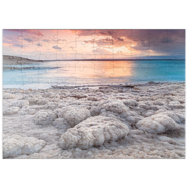 puzzleplate Salzkristalle am Ufer im Abendlicht, Totes Meer (Dead Sea), Jordantal, Jordanien 100 Puzzle